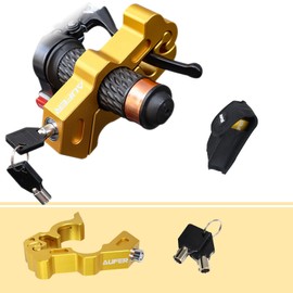 AUFER Universal Heavy Duty Motorcycle Grip Handlebar Lock Throttle Lock Anti Theft Brake Lever Locking Compatible with for Most of Motorcycle Motorbike Sports Bikes Scooter Mopeds ATVs (Golden)