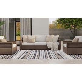 Mad Mats Geometric Outdoor Rug, Reversible Plastic Mat (5' x 8', Stripes - Cool Grey)