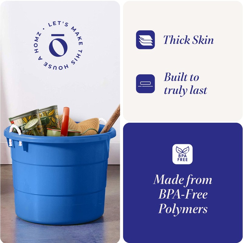 HOMZ 2-Pack Utility Tub, Large Plastic Storage Bucket with Rope