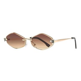 ZARCHE Frameless Sunglasses Diamond Shape Retro Elegant Rimless Sunglasses for Women UV400 (Gold Tea)