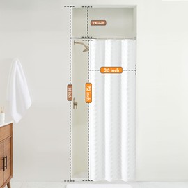 Small Stall White Boho Fabric Shower Curtain, 36x72 Half Size, Textured Tufted Chevron Striped Minimalist Cloth Bathroom Shower Curtain