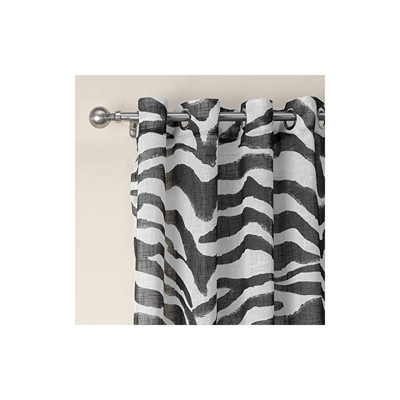 vctops Zebra Pattern Curtains Grommet Top Semi Sheer Linen Textured