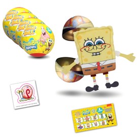 MiraBall SpongeBob SquarePants, 3-in-1 Surprise, 4Pack, Blind Box Toys for Kids - Collectable Characters from TV Shows - Metal Ball, Plush, Stickers, White Ribbon - Collect Them All