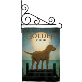 Breeze Decor Golden Pond Garden Flag Set Wall Holder Animals Dog Puppy Spoiled Paw Canine Fur Pet Nature Farm Animal Creature Small Decorative Gift Yard House Banner Made in USA 13 X 18.5