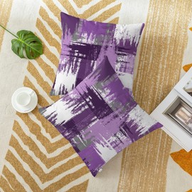 CaliTime Throw Pillow Cases Pack of 2 Cozy Fleece Interlaced Watercolor Brush Strokes Decorative Cushion Covers for Couch Bed Sofa Farmhouse Decoration 18 X 18 Inches Purple