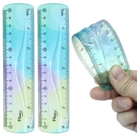 Hitefu 2 Pcs Plastic Flexible Ruler, 6 Inch Colorful Bendable Ruler Shatterproof Straight Edge, for School Classroom, Office, Students & Adults (15 cm)