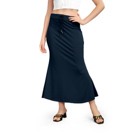 Kipzy - Falda larga de licra para mujer, para playa, salida nocturna, regular, oficina, fiesta, Azul marino, XX-Large