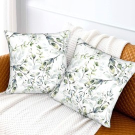 Spring Pillow Covers 18 x 18 Inch Set of 2,Sage Green Cream Wild Flower Plant Throw Pillows Case,Modern Seasonal Decorative Square Farmhouse Decor Cushion Covers for Home Sofa Bed Couch