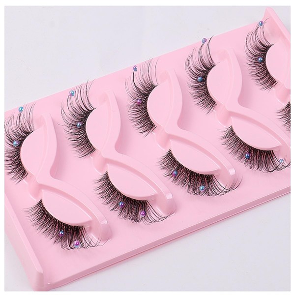 5 Pairs Wispy Lashes Pearl False Eyelashes Fluffy Natural Look