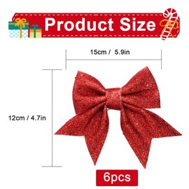 Red Bows for Christmas Tree, 6PCS Red Christmas Bows for Decorations, Xmas Glitter Tree Bow for Gift Wrapping Presents Xmas Tree Fireplace Wreath Garland Party Craft Supplies (4.72x5.9inches)