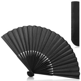 Tweruna Black Folding Hand Fan, Bamboo Vintage Hand Fans for Women, Bamboo Foldable Fan Handheld, Chinese Retro Folding Fans Handheld for Women's Wedding Party Gift