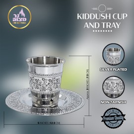 (3" With Tray - 8) - Stainless Steel - Non Tarnish - Kiddush Cup and Tray - For Shabbat and Havdalah - Judaica Shabbos and Holiday Gift - By Ner Mitzvah