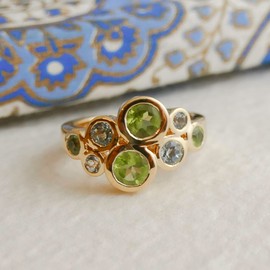 Peridot und blautopas Edelstein Cocktail Vergoldet Sterling Silber ring (US Size 6 / Diameter 16.5)