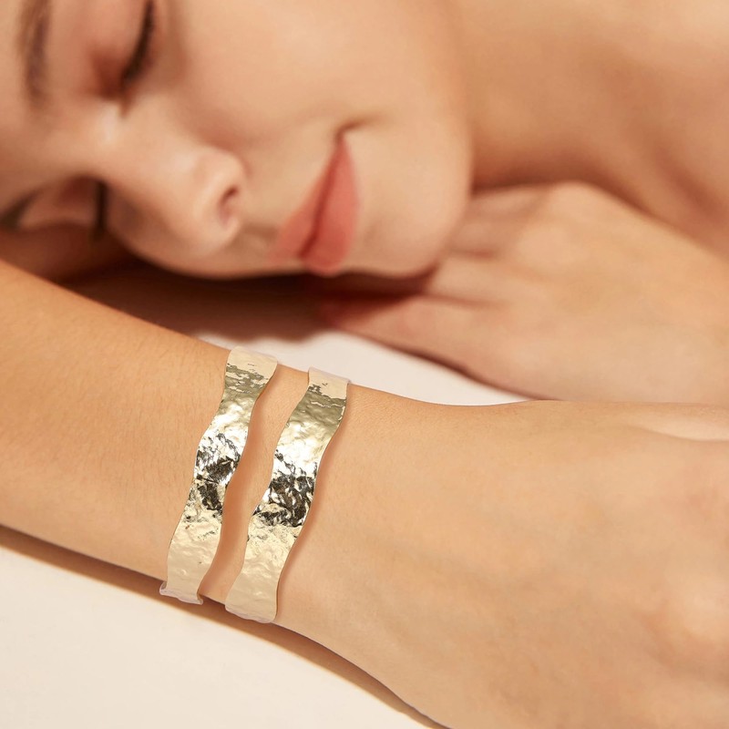 NICEIGHT 18K Gold-Plated Cuff Bracelet for Women Irregular Adjustable Open