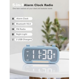Mesqool Digital Alarm Clock with 2 USB Chargers,Bluetooth Speaker, FM Radio,Night Light,5-Level Dimmer,Adjustable Volume,12/24H,Snooze,Battery Backup,Loud Clock Radio for Heavy Sleepers Adults