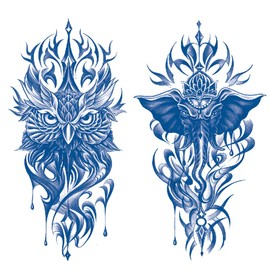 Oottati 2 Sheets Semi Permanent Waterproof Temporary Tattoos, 2 Weeks Long Last, 100% Plant-Based Ink Infinity Realistic Stickers, Arm Owl Elephant Totem