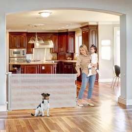 75" Wide Retractable Baby Gate for Wide Openings, Retractable Gate Indoor Retractable Mesh Gate Long Dog Gate, Outdoor Deck Gate Porch Gate, Large Baby Gate Retractable Pet Gates for Dogs, Light Gray