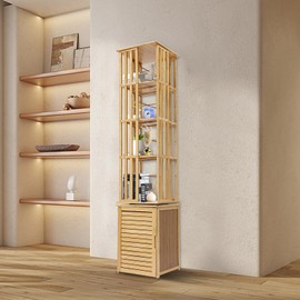 LIAPDG 360° Rotating Bookshelf, 6-Tier Indoor Corner Bamboo Book Shelf Multifunctional Storage Display Rack Standing Shelves Tower for Balcony Each Tier Load Bearing Capacity about 10Kg/22.05Lbs