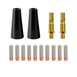 TimelyDu 14pcs Flux Core Gasless Nozzle Welding Kit with Non-Stick Coating; Ceramic Welding Tips Replacement MIG Welder Accessories,Compatible with Lincoln,Eastwood and more (coated .035" Kit)