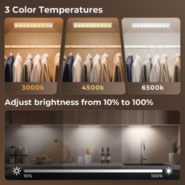 BERTHALESS 2 Pack Closet Lights, Rechargeable Under Cabinet Lighting, 30 LED Motion Sensor Light, Dimmable, 3 Color Temperatures Counter Lights for Kitchen, Pantry, Bedroom, Wardrobe