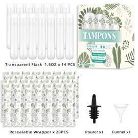 Jusoney Tampon Flasks for Liquor 14 Pack (21 oz Total), Hidden Flask for Women,Disguised Alcohol Containers with Resealable Wrappers, Funnel & Spout - Perfect for Cruises, Parties, and Nightclubs