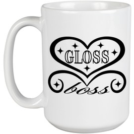 Gloss Boss, Title for People Who Love Lip Gloss - Beauty Themed Merch for Makeup Artist or Cosmetologist, Gift for Makeup Lovers & Beauticians, White Mug 15oz