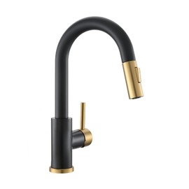 CENOSA Modern Bar Sink Faucet for Kitchen Sink Single Handle with Pull Out Sprayer Hot and Cold Prep Sink Faucet Black and Gold