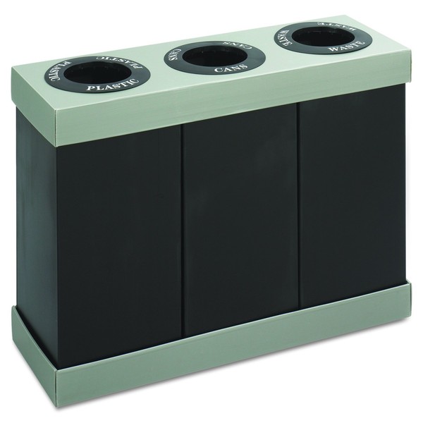 Safco Products At-Your-Disposal Triple Recycling Center , Black, Impact and Water Resistant, Three 28 Gallon Bins