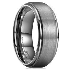 King Will Tungsten Carbide Wedding Ring for Men - 8mm Gunmetal Grey Matte Brushed Finish Comfort Fit Mens Wedding Band for Everyday Wear 12.5