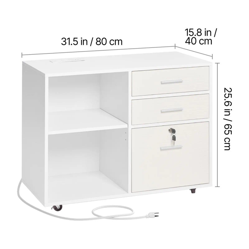 Adjustable Shelves 3-Drawer Wooden Mobile Filing Cabinet Lockable Rolling File