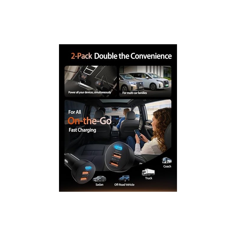 3-Port Fast Charging USB C Car Charger - 70W Power