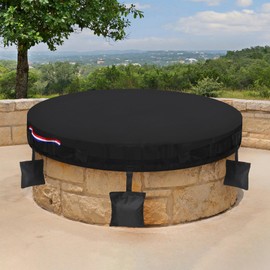 Somivrusa Outdoor Round Fire Pit Cover 600D Oxford Heavy Duty Waterproof Cover for Firepit, 56 inch Durable Windproof Built in Stone Fire Pit Cover Black Firepit Protector