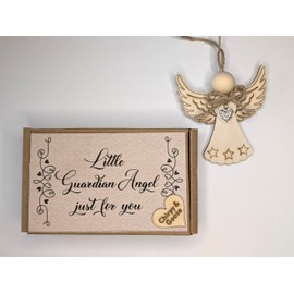 Guardian Angel Gift Box with 8cm Wooden Angel Ornament, Rustic Thinking of you Get well Gift