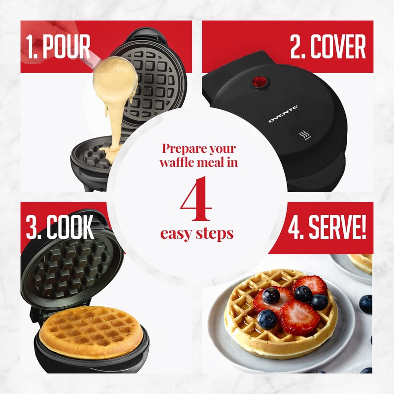 OVENTE Mini Waffle Maker Machine, 4-Inch Chaffle Mold with Non-Stick