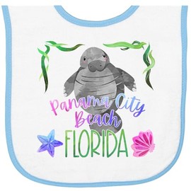 inktastic Panama City Beach Florida Cute Swimming Manatee Baby Terry Cloth Bib White and Light Blue 3a85a