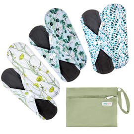 Juego de 7 piezas, 1 mini bolsa húmeda + 6 almohadillas sanitarias absorbentes reutilizables / almohadillas menstruales de tela de bambú lavables (otoño, S)