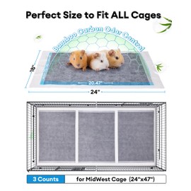 BUCATSTATE Disposable Guinea Pig Cage Liners 30 Count, Super Absorbent Guinea Pig Bedding, Bamboo Charcoal Odor Control Pee Pads for Rabbits, Ferrets and Birds (18''x24'')