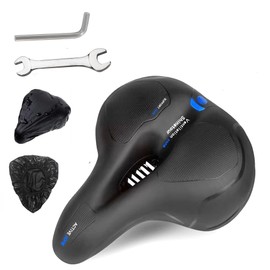 Hmfmdy Bicycle Saddle, Bicycle Saddle with Double Spring, Ergonomic Bicycle Saddle with Waterproof Cover & Wrench for Mountain Bike, Road Bike, Exercise Bike, E-Bike, Bicycle Seat, Blue