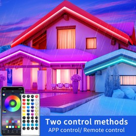 vimeepro 300Ft Outdoor LED Strip Light Waterproof,Music Sync RGB IP68 Led Lights with App/Remote Control,Color Changing Waterproof Exterior Rope Self Adhesive Back,Balcony,Garden（2 Rolls of 150ft）