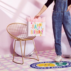 Bobobag 13" Pink Gift Bag with Tissue Paper for happy Birthday large gift bags for Girls