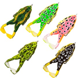 Rikiamru - Señuelos de pesca con rana, cebo suave (hélice de rana, 16 g, verde brillante-5 unidades)