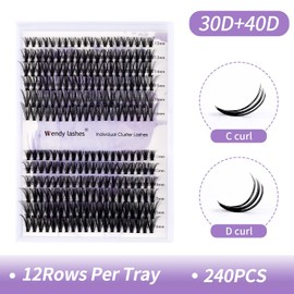 DIY Lash Clusters for Eyelash Extensions: Ultra-light, Natural, Fluffy, Manga, Wispy, Waterproof, Anime, Manga, Cat Eye, C Curl, 12-16mm Mixed, 30/40D, Wendy Lashes, 0125