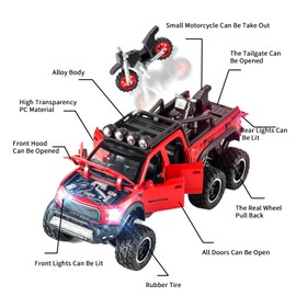 Toy Trucks for Boys Age 4-7 F150 Raptor Toy Truck for 3-5 Year Old Boys 1/24 Diecast Metal Model Pull Back Toy Car with Mini Motorcycle Pickup Truck and with Light and Sound