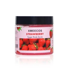 XMEECOS-Exfoliante corporal de azúcar y fresa sin crueldad animal Hidrata la piel Cura la piel agrietada con extracto de fresa  Exfoliante de azúcar  