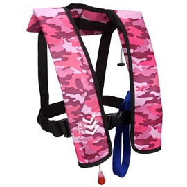 Manual Inflatable Life Jacket|Life Vest for Adults|PFD Low Profile|Supports up to 330 lbs(YSH700) (Pink Camouflage)