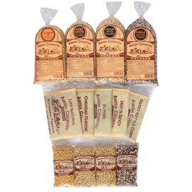 Amish Country Popcorn | Variety Sampler Pack | 4-4 oz Bags, 4-1 lb Bags and 5 Microwave Bags | Baby White, Medium White, Ladyfinger and Purple Popcorn Kernels and 5 Flavored Microwave Bags