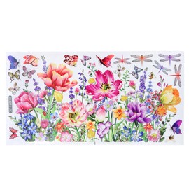 Chstarina Window Sticker Garden Wall Sticker Flowers Window Pictures Stickers Wild Flowers Wall Sticker Colourful Flowers Spring Summer Dragonfly Butterfly Flower Decoration for Living Room, Bathroom,