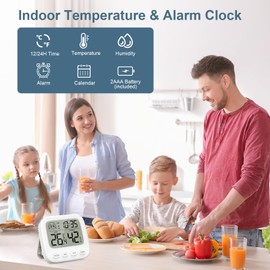 Ankilo Digital Hygrometer Thermometer Indoor, Room Thermometer and Humidity Gauge with Temperature Humidity Monitor, Clock, ℃/℉ Function, 12/24H, Date, for Home, Garage, Greenhouse