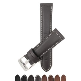 Bandini Extra Long (XL) 20mm Mens Italian Leather Watch Band Strap - Brown - Mat Finish - White Stitching