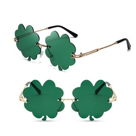Bogoro 2 Pairs of Patrick's Day Sunglasses, Irish Clover Glasses, Four Leaf Clover Glasses, Rimless Green Clover Sunglasses for Women, Men, Children, Adults (Dark Green), Green